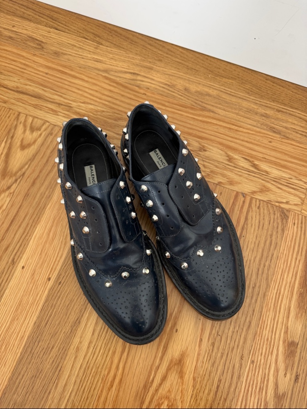 Balenciaga Black Stud-Embellished Leather Oxfords